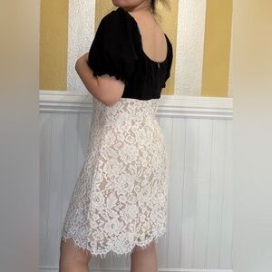 Elegant Lace Overlay White Skirt